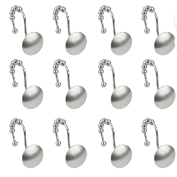 NWOT Metal Shower Hooks Easy Glide Rust Proof Brushed Nickel Set of 12 - Picture 1 of 4